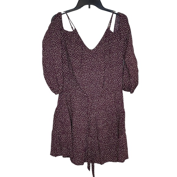 Paige Carmine Women Top Cold Off Shoulder Tie Front Ditsy Floral Dress Red Small - Picture 1 of 9